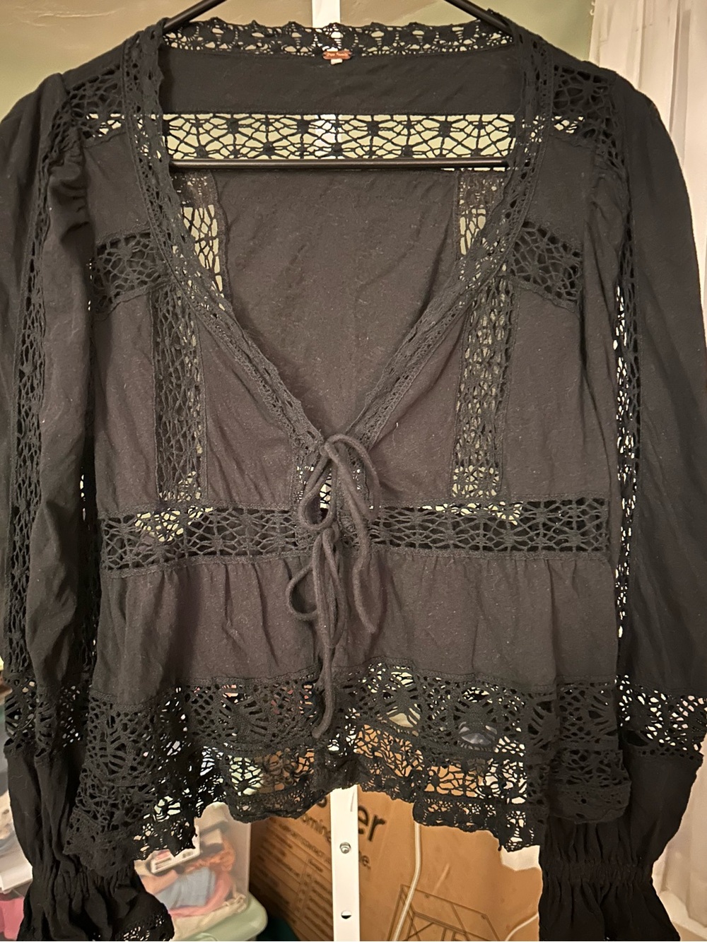 Free People Black Crochet Tie-Front Tunic